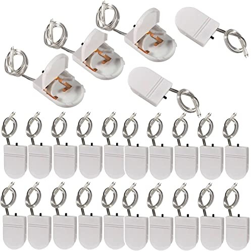 VISSQH 25 pcs CR2032 button battery holder,1 x 3V cr2032 battery holder with Leads On Off Switch,for LED (White)