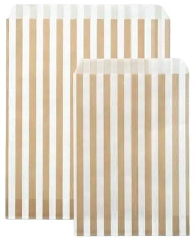 ezkart | 5x7 | Pack of 100 Assorted coloured striped paper bags Ideal for multiple occasions. Quality paper sweet bags (Gold, 5x7-100 Bags)