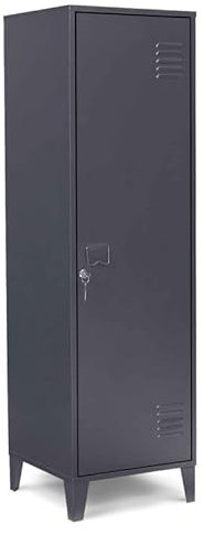 IDMarket - Garderobenschrank Ester, Metalltür, Dunkelgrau, Industriedesign