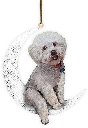Cucciolo per ArNoël | Ciondolo Cucciolo | Cane seduto sulla Luna aggiunge un'atmosfera natalizia con design a corno, ciondolo cane per decorazione albero