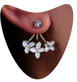 Atentuyi Boho Weiße Blumen Ohrringe Gold Kleine Kristall Ohrstecker Ohrringe Vorne Hinten Blumen Ohrringe Cz Ohr Jacket Blumen Ohrringe Vintage Email Ohrringe Schmuck Für Frauen Und Mädchen