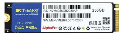 TwinMOS AlphaPro PCIe Gen3 NVMe M.2 2280 Disque Dur SSD 256 Go Noir