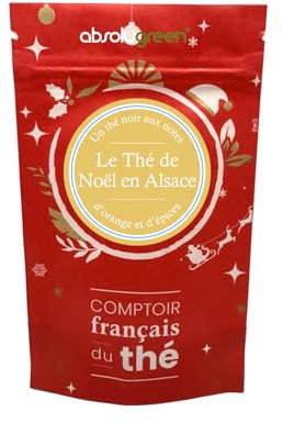 Le Thé de Noël en Alsace – Comptoir Français du Thé – Pochette 80g – Noir Festif aux Notes d’Orange & d’Épices – Mélange Traditionnel et Gourmand, Idéal pour les Fêtes de Fin d’Année