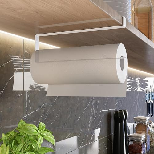 EDELREITER® Küchenrollenhalter ohne Bohren | Hochwertiger Küchenrollen Halter | Küchen Organizer | Ideal als ZEWA Rollenhalter | Küchenpapierhalter | Kein Kleben | Küchenrollenhalter weiß