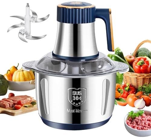 Tritatutto Elettrico Mini Tritatutto Carne Elettrico 5L Con 5 Livelli di Velocità e 6 Lame in Acciaio Inox 500W Tritatutto Cucina per Carne, Verdure, Alimenti per Neonati e Frutta (Blu Navy)