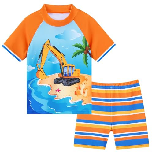 Dino Bañadores para Bebés Niño Camión Traje de baño de Cuatro Piezas Rashguard de Dos Piezas con Camisa de Manga Corta y Shorts con protección Solar