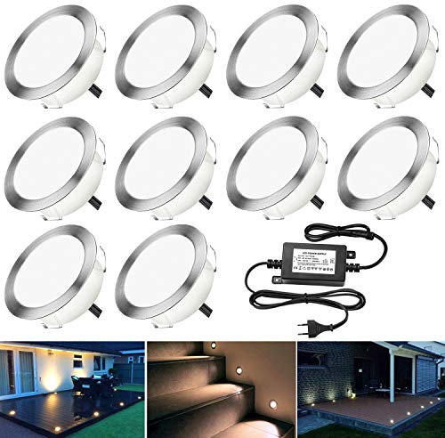 DarisingSun Kit 10 Spots LED Encastrables pour Terrasse, 1.5W Etanche IP67, Lampe Extérieur pour Jardin, Escalier, Piscine - Blanc Chaud