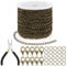 Tanstic 102Pcs 30 Feet Jewelry Making Chains Necklace Chains Bulk Cable Link Chain with 50Pcs Jump Rings, 50Pcs Lobster Clasps, Pliers for Bracelet Necklace Making(Bronze)