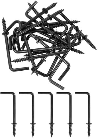 QUARKZMAN Rechtwinklige Haken, 40 Stück 2 L-förmige Schraubhaken, Schraubhaken mit 7-facher Rechtwinkel-Metallkonstruktion zum Aufhängen, Schwarz
