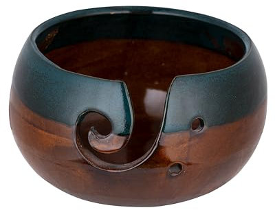 Ceramic Yarn Bowl for Crochet and Knitting Accessories - Best Yarn Holder - Fits Extra Large Yarn Ball - for Knitters and Crocheters 7 x 4 (Moroccon Forest green)