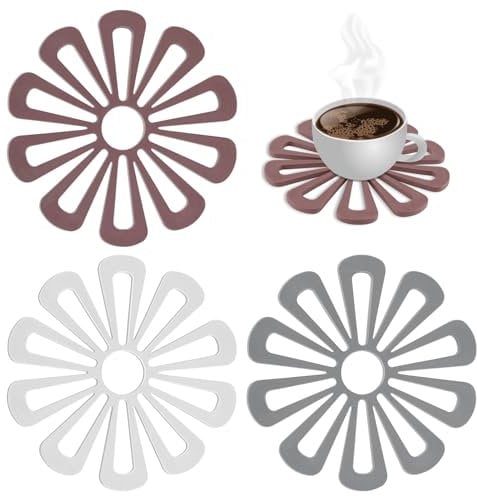 THKO Dessous de Plat en Silicone Set: Dessous de Plats Résistant à la Chaleur 3Pièces - Multicolore Fleur prunier Dessous de Plat - Sous Plat Antidérapant et Décoratif - Dessous Plat Facile à Nettoyer