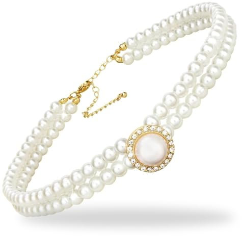 EAVUYIS Vintage Imitation Perlen Halskette,Kurz Multi Schichte Choker Perlenkette,20er Jahre Flapper Gatsby Themed Prom Festival Party Elegant Retro Stil Fasching Kostüm Zubehör