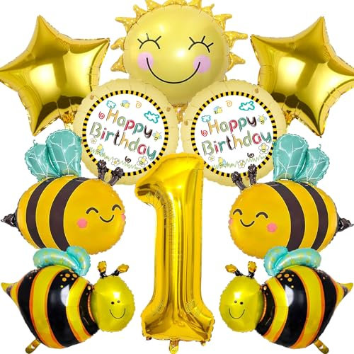Ctxtqtdt 10 Stück Biene Geburtstagsdeko 1 Jahr Junge Mädchen, Biene Luftballons Set, Party Deko Ballons, Folienballon Deko, Kinder Luftballons Deko, Geburtstag Deko Party Luftballons (1)