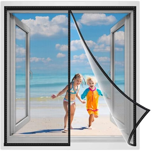 Rideaux Anti Mouches pour Fenêtre 160x195 cm, Moustiquaire Baie Vitree Coulissante,Moustiquaire Fenêtre Porte Aimantée Magnetique Noir Renforcés