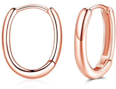 Cangall Creolen Silber 925 Klein, 925 Sterling Silber Oval Ohrringe Creolen, Hypoallergen U-förmige Geometrische Rose Gold Damen Creolen, Knorpel Schlafen Ovale Ohrringe Kreolen Rose Gold für Frauen