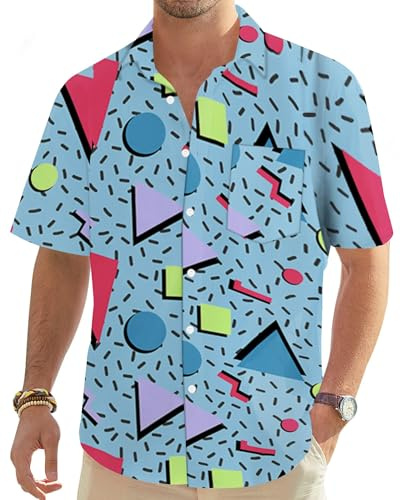 Hohololo 80er Jahre Vintage Herren Hemd - 70er Jahre Disco Party Kostüm - Retro Klassisches Hawaii Hemd, Mehrfarbig-C, M