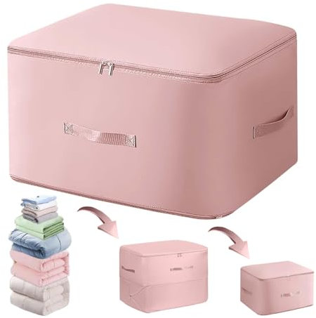 Ultra Space Saving Self Compression Organizer, Large Capacity Duvet Storage Bag, Bedroom Clothes Storage Bag with Zipper, Compression Storage Bags for Comforters, Blankets, Bedding (Pink, 1Pack)