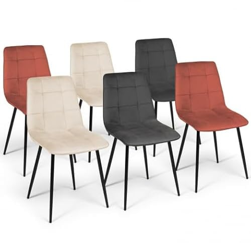 IDMarket - 6 Stühle Mila aus Samt Mix Color Terracotta x2, dunkelgrau x 2 und beige x 2