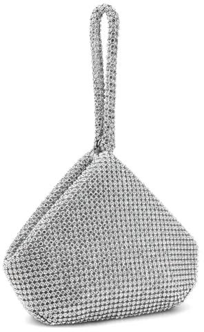 YUEZHAN Abendtasche Damen Clutch Weiche Strass Steine Kleine Abend Taschen Clutch Reiß Verschluss Taschengeld-Geldbörse Mit Taschen Ym4325Silverbig