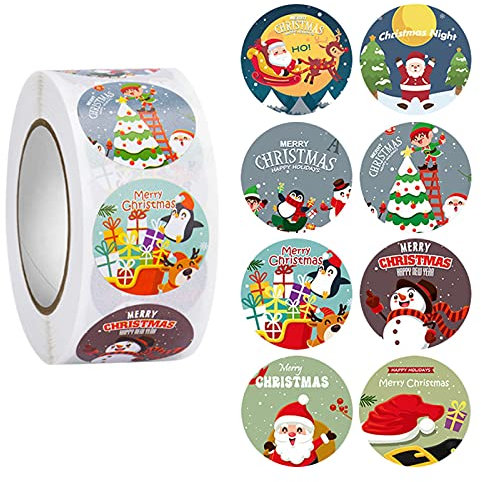 Vintage Aufkleber 1 Rolle, 500 Stück, Siegel, Aufkleber, Weihnachtsbaum, Weihnachtsmann, Buchstaben, Musterpfosten Wasser Transferfolie Chrom (Multicolor, One Size)