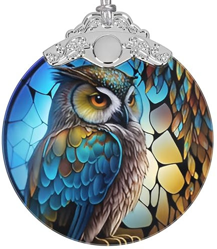 Eule Ornament, Weihnachtsschmuck, Weihnachtsdekoration, Ornamente für Weihnachtsbaum, Buntglasornament, Erbstück-Andenken, Geschenkaustausch, Geschenkideen, Kugelgeschenk