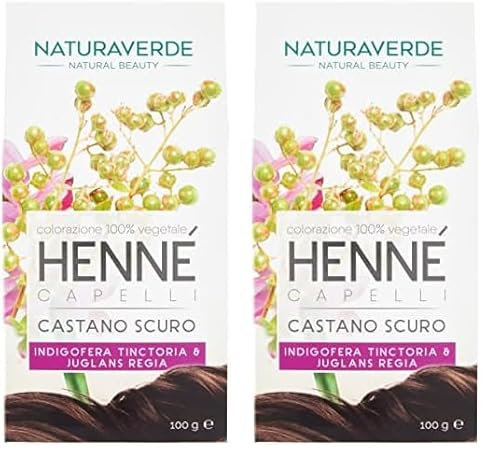 Naturaverde | Henné - Colore Castano Scuro, Colore Capelli, Tinta Capelli, Tinta Capelli Senza Ammoniaca, Colorazione Capelli, 100% Vegetale, Tubo Tinta per Capelli Professionale da 100g