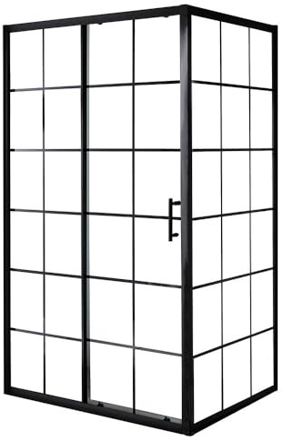 MILANO 900mm Black Grid Sliding Shower Enclosure Door 900mm Side Panel | Toughened Glass Panels. Aluminium Profile. Contemporary Style. Framed Design. Corner Installation.