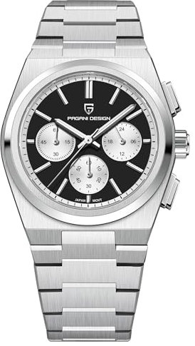 Pagani Design Herren-Chronograph-Uhren, 40 mm Zifferblatt, Edelstahl, 100 m wasserdicht, 3 Farben (Schwarz)
