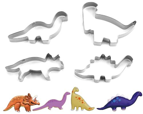 4 Stück Dinosaurier Ausstechformen Set, Plätzchen Ausstecher aus Edelstahl, Dinosaurier Ausstechformen, Ausstecher Plätzchen, Dinosaurier Plätzchen Ausstecher für Kinder Dino Party
