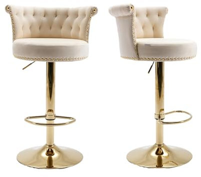 Générique Tabourets de Bar pivotants, Hauteur réglable, avec Repose-Pieds, Lot de 2, Beige et doré (Beige)