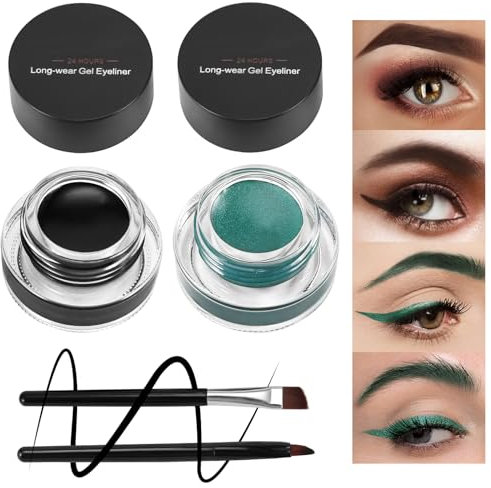 Boobeen 2 Farben Liner Eyeliner Gel Waterproof - Augenbrauenfarben Gel Formel Long Lasting - Augen Makeup Set mit 2 Pack Eyeliner Pinsel und Brauenpinsel