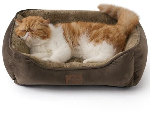 Bedsure Cat beds for Indoor Cats - 51x41 cm Washable Rectangle Small Dog Pet Bed with Anti-Slip Bottom for Kitten and Puppy, Brown