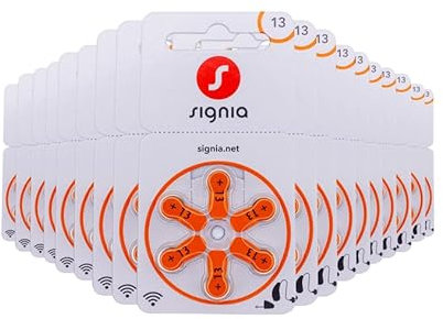 Siemens-Signia Hörgerätebatterien Typ 13 orange, Batterien für Hörgeräte 120 Stück Vorratspack, Made in Germany, inkl. GRATIS Reinigungstuch, Wireless Approved, quecksilberfrei