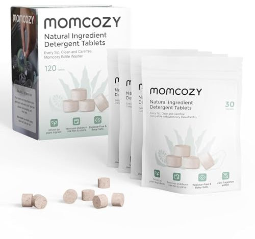 Momcozy Tablettes Officielles pour Lave-Biberons丨Pastilles avec Ingrédients Naturels, sans Parfum/Colorant, Compatible avec Momcozy KleanPal Pro, Sécurité Bébé Certifiée - 120 Comprimés​