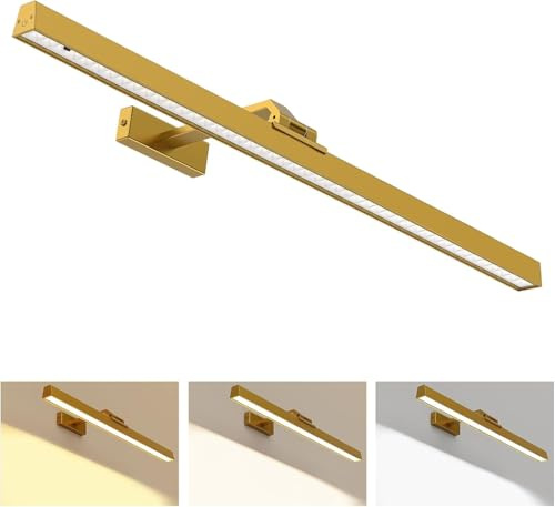 MOITA Picture Lights for Wall 60CM, 6500mAh Battery Operated Wall Lights with Remote, Rechargeable LED Picture Lights, Cordless Dartboard Lights Gold