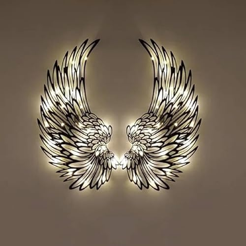 Aartner Large 45CM 1 Pair Vintage Led Angel Wings Wall Art - Glowing 3D Wings Wall Sculpture Light Up Decoration - Suitable for Living Room and Garden Decoration (Batteries not Included)