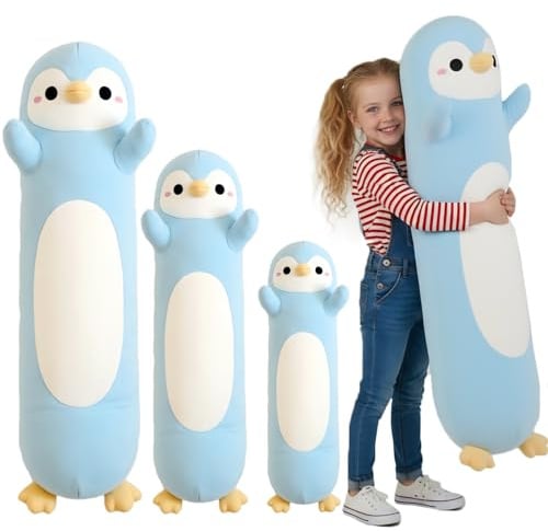 Kekeso Pinguin Kuscheltier, Langes Pinguin Kuschelkissen Stofftier Plüschtier, Ultraweiches Schmusetier als Körperkissen, Kinder & Erwachsene (Hellblau, 60cm/23.62in)
