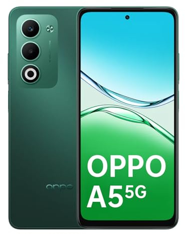 OPPO A5 5G Smartphone, MediaTek Dimensity 6300, 6000-mAh-Akku, 45W SUPERVOOC-Schnellladung, 50-MP-Ultra-Clear-Kamera, 6,67-Zoll-Display mit 120Hz, IP65, NFC, Dual-SIM, 4+128GB, Grün