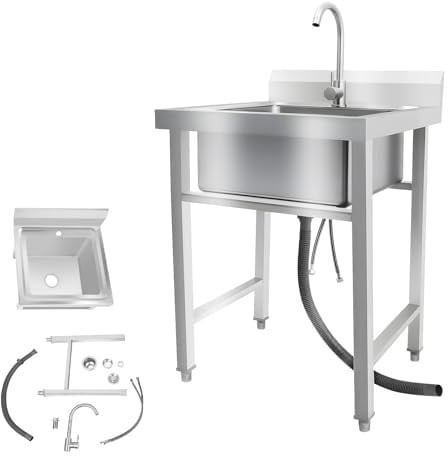 ROGONPDK Fregadero de acero inoxidable, fregadero, fregadero gastro, fregadero de acero inoxidable, borde lateral, fregadero 1 lavabo, lavabo de manos, fregadero gastro, fregadero de cocina, lavabo