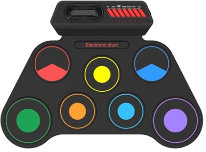 Aumotop Silicone Drum Pad Pedal-controlled Hi-hat Dual-channel Output for Drum Set, Long Battery Life Headphone Output for Roll-up Kit Maple Wood Drumsticks (Color version)