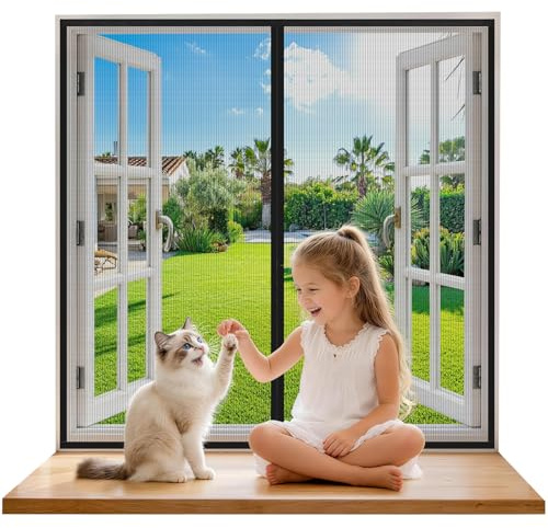 Zanzariera Magnetica per Finestre 120x140 cm Nero – Tenda Antizanzare e Antiinsetti con Chiusura Automatica a Calamite – Facile da Installare, Senza Forare – Adatta per Balcone, Terrazza, Cucina