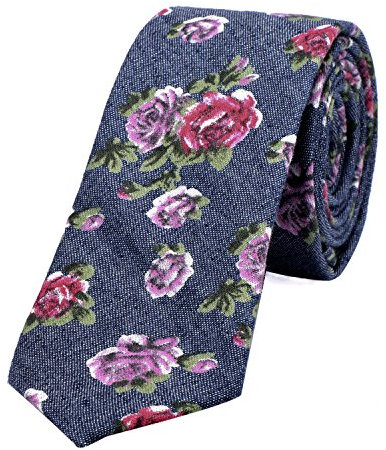 DonDon Herren Krawatte 6 cm Jeans-Look Baumwolle blau mit Blumen