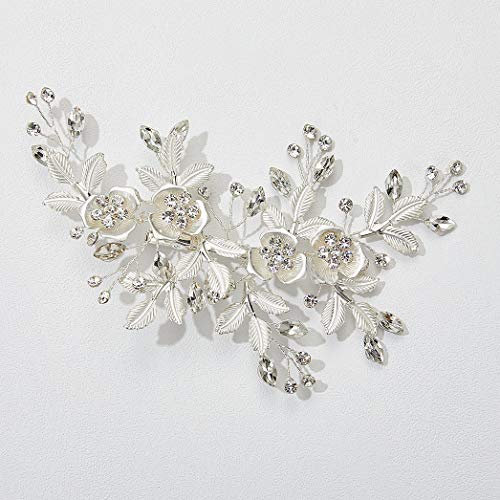 SWEETV Strass Hochzeit Clip Silber - Braut Kamm Haarspange handgemachte Blume Clip Kopfschmuck für Frauen
