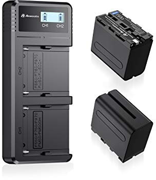 NP-F970,NP-F960,NP-F930,NP-F950,NP-F550,Powerextra 2 X 8800mAh Replacement Battery and Dual LCD Battery Charger Compatible with Sony Battery DCR-VX2100,DSR-PD150,DSR-PD170,HDR-AX2000,HDR-FX1,HDR-FX7