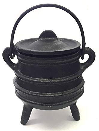 New Age Imports, Inc. Cast Iron Cauldron w/Handle & lid, Ideal for smudging, Incense Burning, Ritual Purpose, Decoration, Halloween Decoration, Candle Holder, etc. (Ribbed Style 4 High, 2.25 Dia)