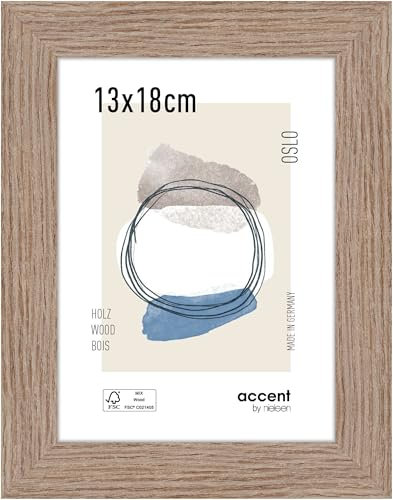 accent by nielsen Bilderrahmen, 13 x 18 cm, Holz, Eiche, Fotorahmen zum Auftstellen und Aufhängen im Hoch- & Querformat, Echtglas, Oslo