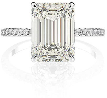 PUYYDS 925 Sterling Silber Smaragdschliff Erstellt Moissanite Diamant Eheringe für Frauen Luxus Vorschlag Verlobungsring