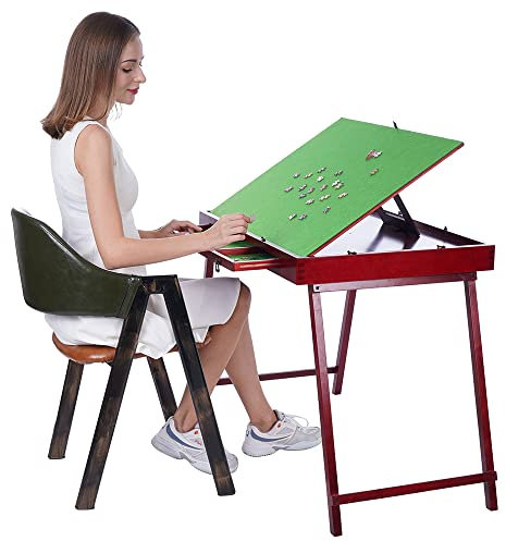 Wooden Jigsaw Puzzle Table for Adults and Kids,Portable Folding Puzzle Table with Non-Slip Surface Tilting Board for Games or Gift for Puzzle Amateur (1000 Pcs with 3 Drawers)