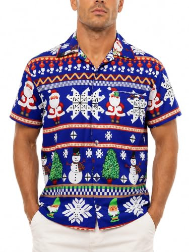 King Kameha Funky-Hawaii-Hemd, Weihnachten, Herren, Kurzarm, Christmas-Rows, Blau, XL