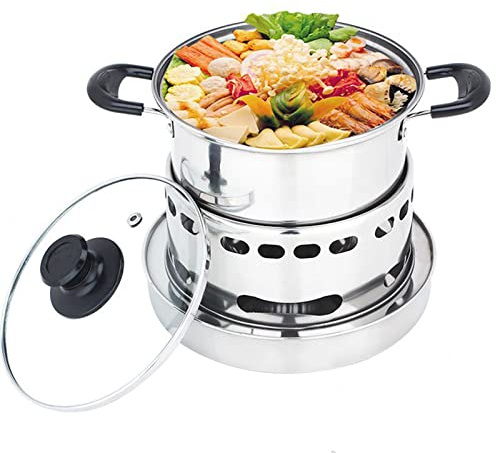 Spirituskocher, Campingkocher Mit Topf Tragbarer Campingkocher, Aus Edelstahl Campingkocher Ohne Gas Und Strom Zum FüR Camping Grillen HeißEr Topf Picknick (20cm)